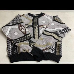 VTG London Fog Knit Wool blend Cardigan Sweater Medium Geometric Made in USA M